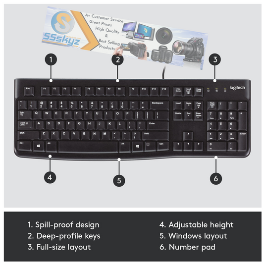 Logitech K120 USB Keyboard for PC - Black