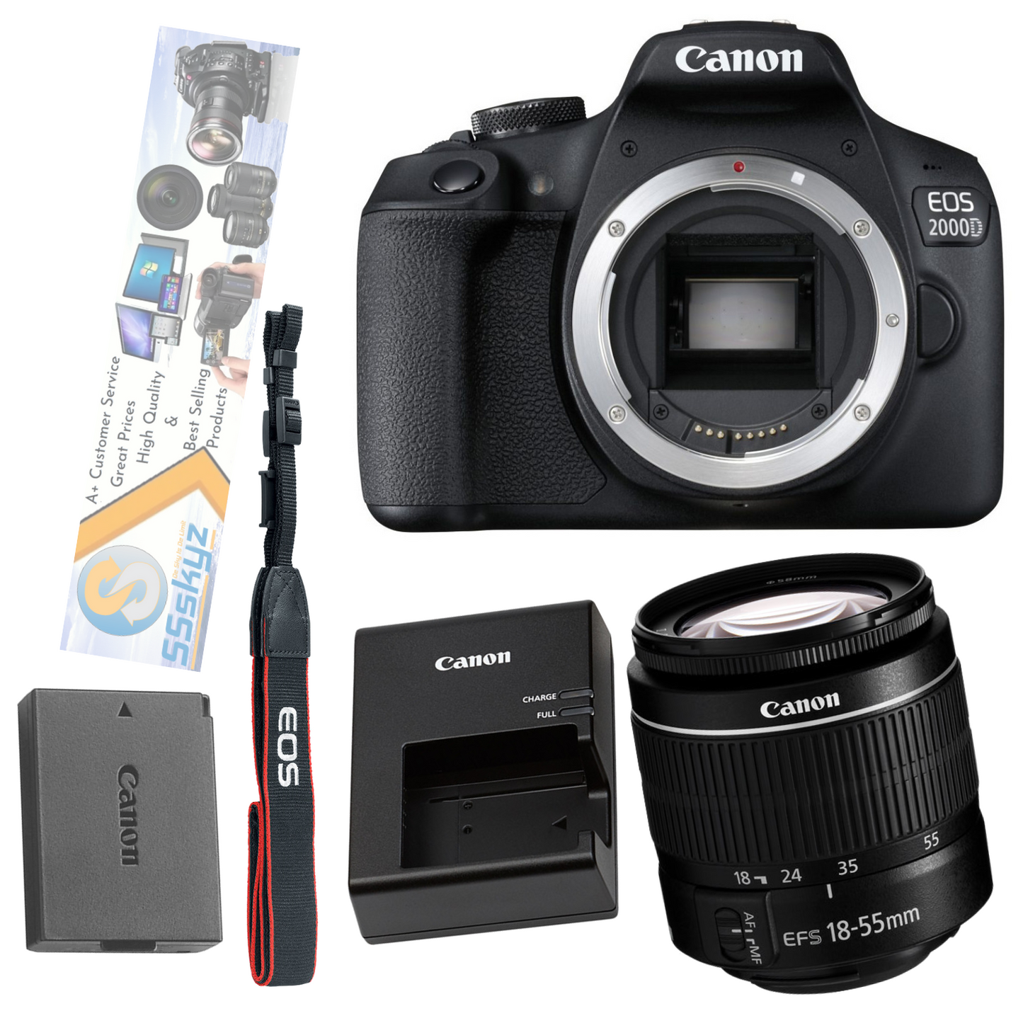 Canon EOS 2000D Digital SLR Camera with 18-55mm III DC Lens, 1080p Full HD,  24.1