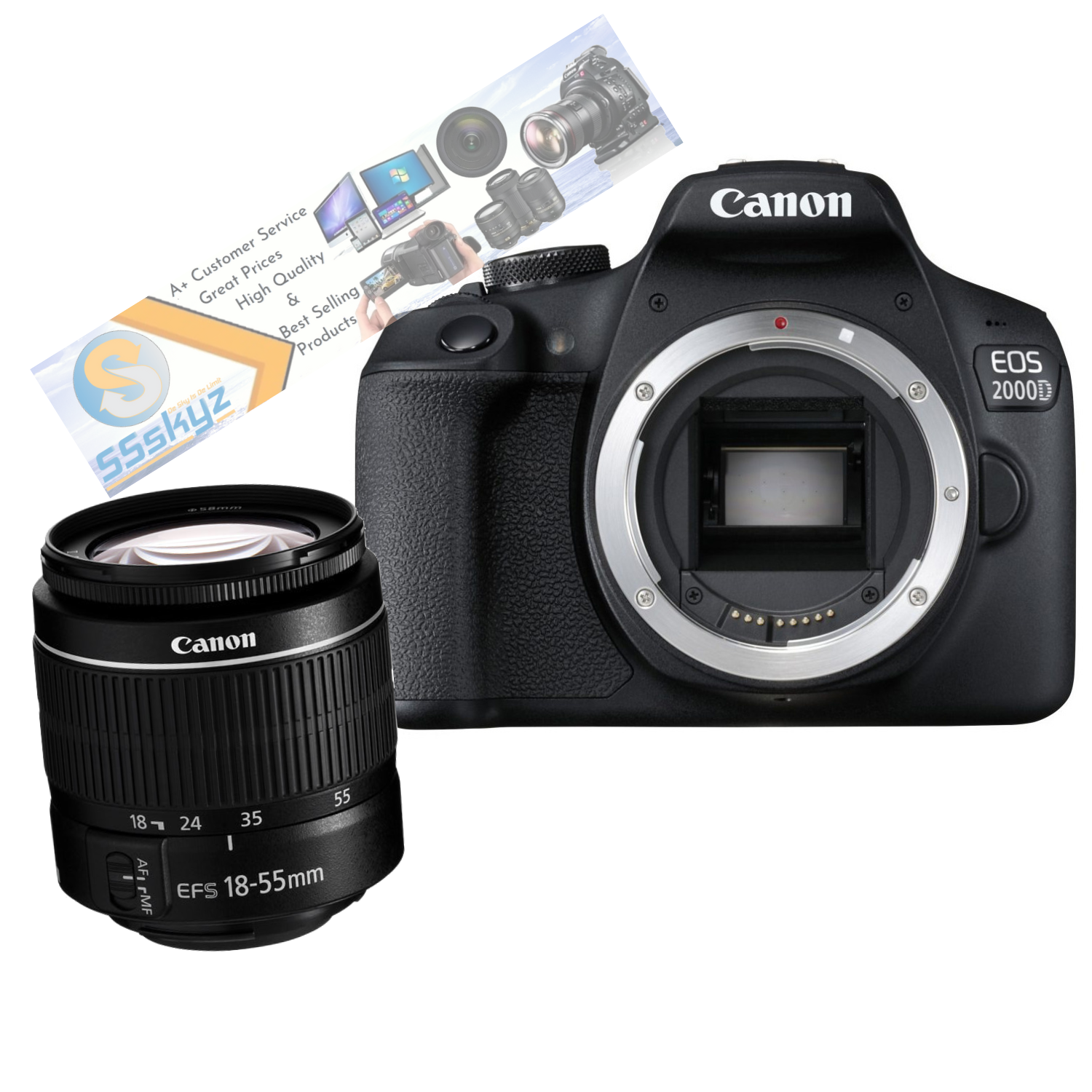 Canon EOS 2000D (Rebel T7) DSLR Camera + 18-55mm III Kit (International  Model)