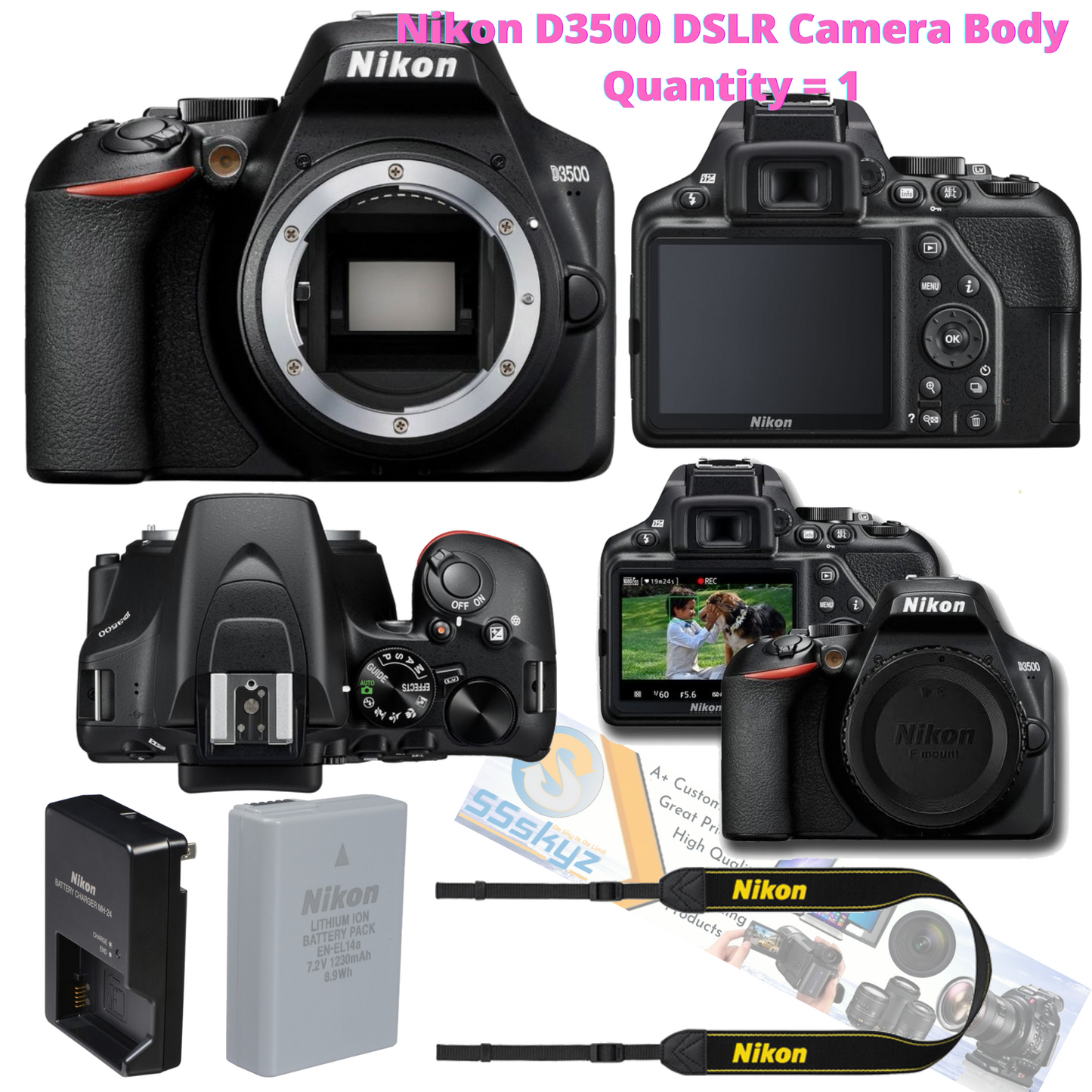 Nikon D3500 Dslr Camera Black Bluetooth Vr Digital Full Hd Body Slr 1590 B