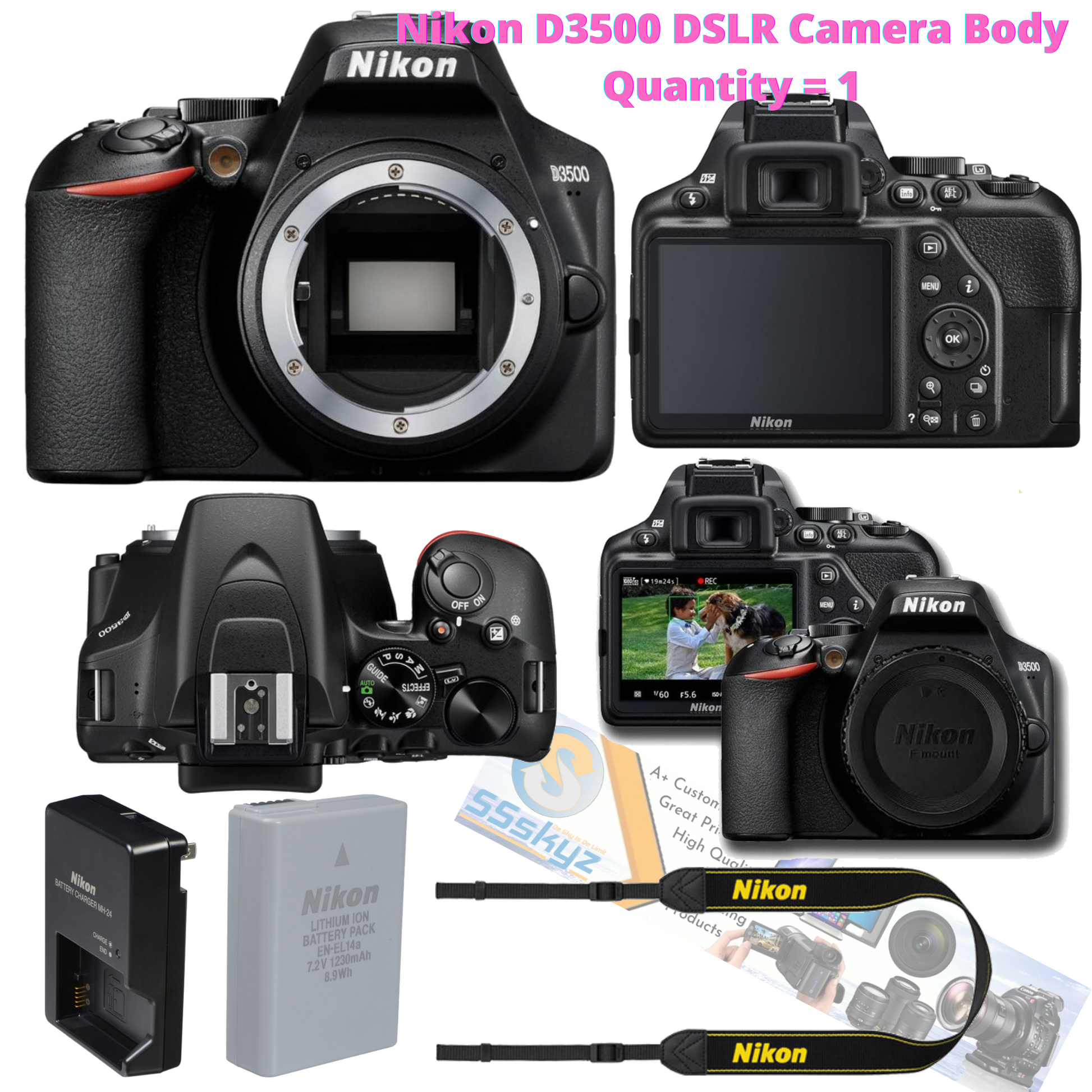 Nikon D3500 Dslr Camera Black Bluetooth Vr Digital Full Hd Body Slr 15 –  SSskyz